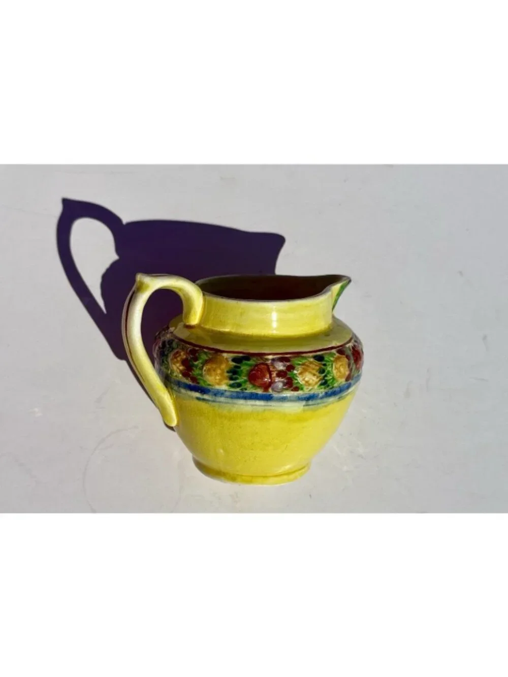 Vintage Hand Painted Yellow Ceramic Pitcher Fruit Pattern  Country Kitchen Japan